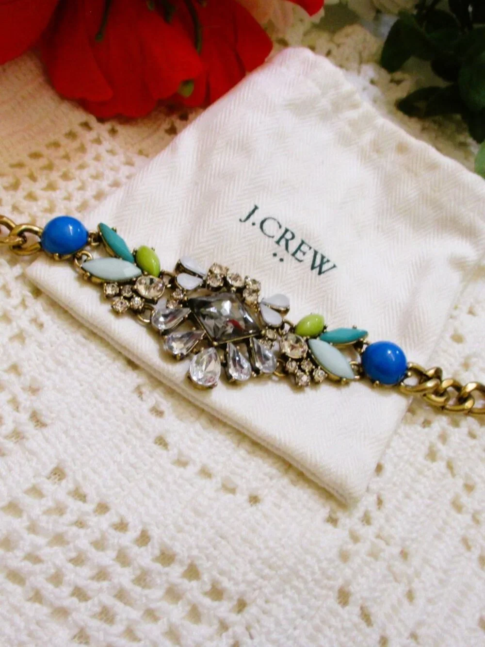 J CREW Rhinestone Cabochon Bracelet: Gold Plate VINTAGE Statement Jewelry & Bag